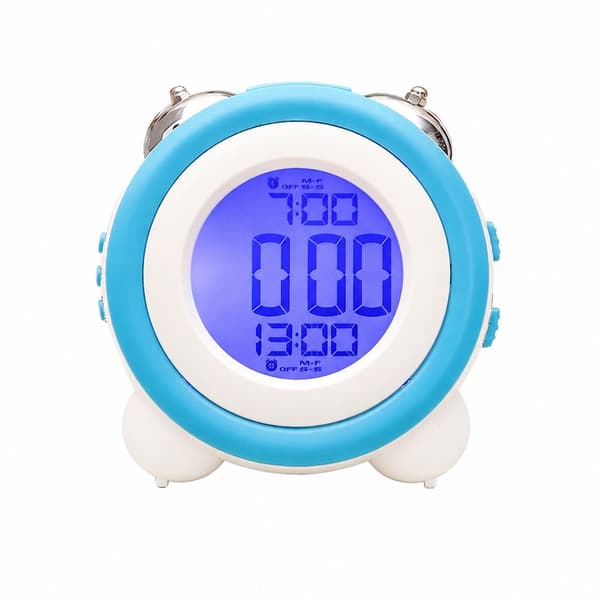 LED-väckarklocka med nattlampa, dubbla larm, tyst läge, LCD-display, batteridriven Light blue