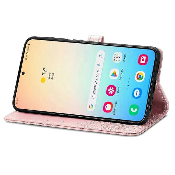 Wallet Case til Samsung Galaxy S25 Mandala Blomst Læder Telefon Cover Stativ - Sort Rose Gold