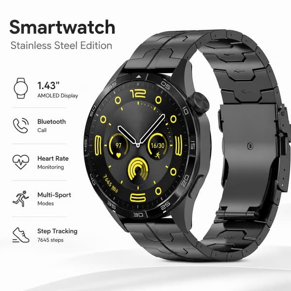 Titanium klokkerem for 22 mm smartklokke, svart, sikkerhetslås, rustfritt stål