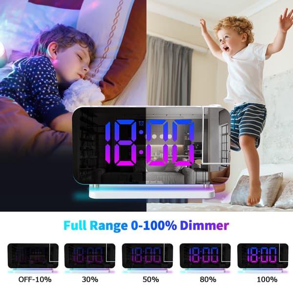 RGB Elektronisk Projektionsväckarklocka, 5-60 Min Snooze, 12/24H, Sovrumsinredning