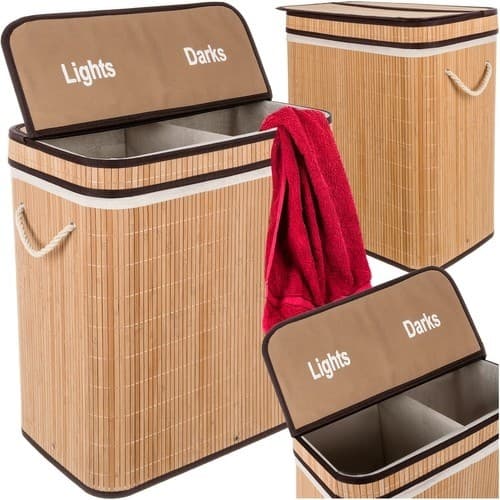 Klesvasksorterer i bambus, 2 rom, 100L, stor kapasitet, holdbar