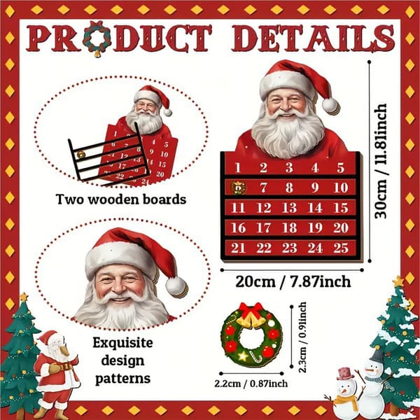 Adventskalender i trä, 24 dagars nedräkning till jul, festlig juldekoration