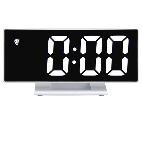 Digital väckarklocka med LED-spegelskärm, USB-laddning, automatisk dimning, för sovrumskontor, vit