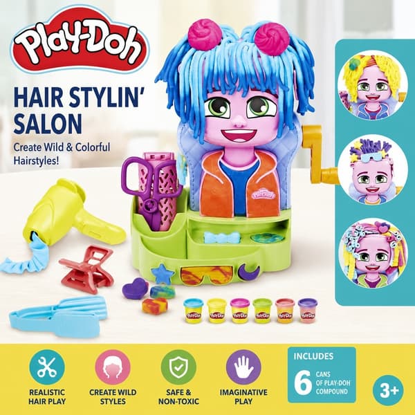 Play-Doh Hårstylingsalon Legesæt, Stylingtilbehør, Hårtørrer, Mohawkform, 340 g