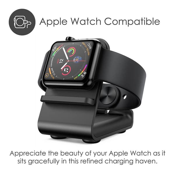 Apple Watch Opladerstander, Sort Anodiseret Aluminium, Skridsikker Base