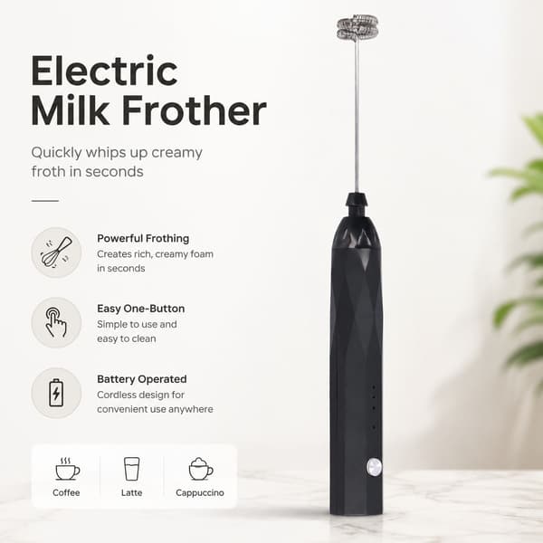 Håndmælkeskummer, 3 hastigheder, USB genopladelig, lav støj, kaffemixer, sort