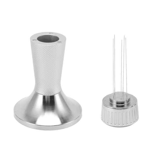 Kaffestamper og røresæt i rustfrit stål, 2-i-1, 58,3 mm, distributionsnål, sølv