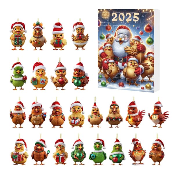 Kyllingpynt Julekalender, 24-dagers Nedtelling til Jul, Stil E, Akryl Tre-sjarm