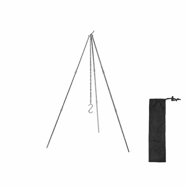 Campingstativ til gryde, justerbar kæde, aluminiumslegering og rustfrit stål, bærbar, sølv
