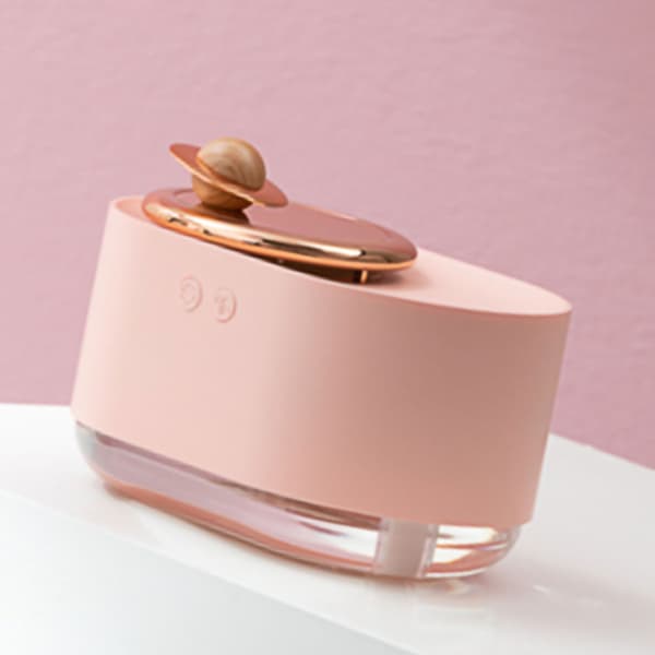 Mini USB-bordluftfugter, roterende planet-natlampe, rosa, spray til hjemmet