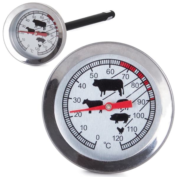 Köttermometer med sond, rostfritt stål, 0-120°C, 12cm sond, silver, för ugnsmatlagning