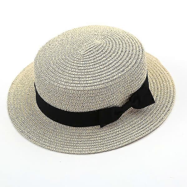 Strand Bowlerhatt til Dame, Stråhatt, Solhatt, Rund Flat Bredbremmet Hatt Beige