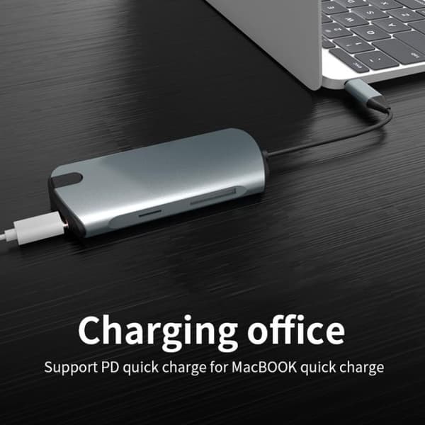 USB-C Hub 3.0 med HDMI, SD/TF-kortlæser, 3 USB-porte, AUX, til Macbook