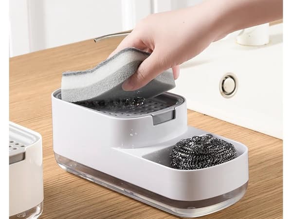 Diskmedelsdispenser för diskho, med svamphållare, plast, enkel att rengöra