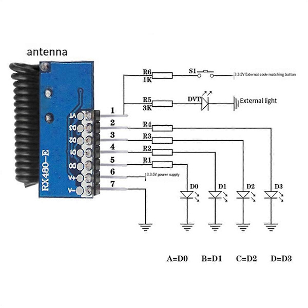 315Mhz RF Mottaker Læringskode Dekodermodul Trådløs 4 CH Utgang for Fjernkontroller 1527 2262 E