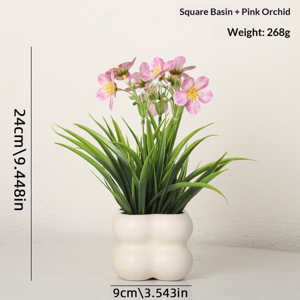 Konstgjord Blomsterbukett, Hållbara Plastblommor, Heminredning Square Pot + Pink Orchid