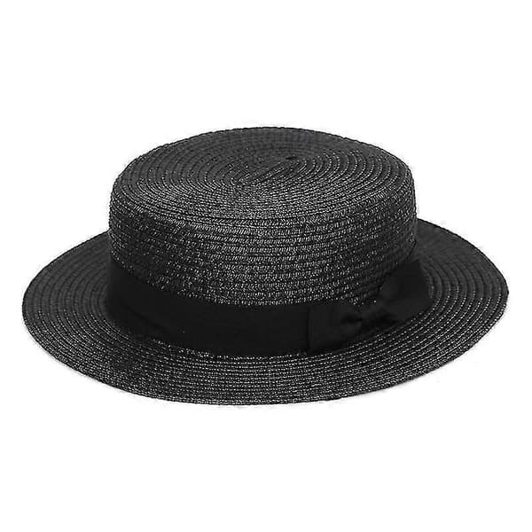 Strand Bowlerhatt til Dame, Stråhatt, Solhatt, Rund Flat Bredbremmet Hatt Black