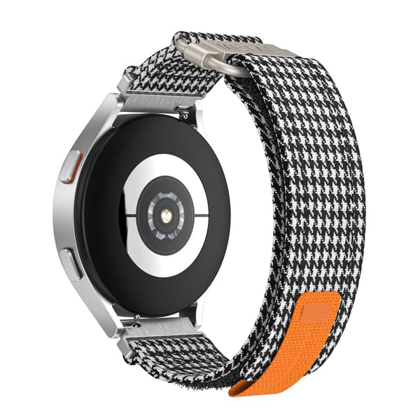 Urrem i lærred til Samsung Galaxy Watch Active 1/2, Watch 4, 20 mm, Sort+Hvid