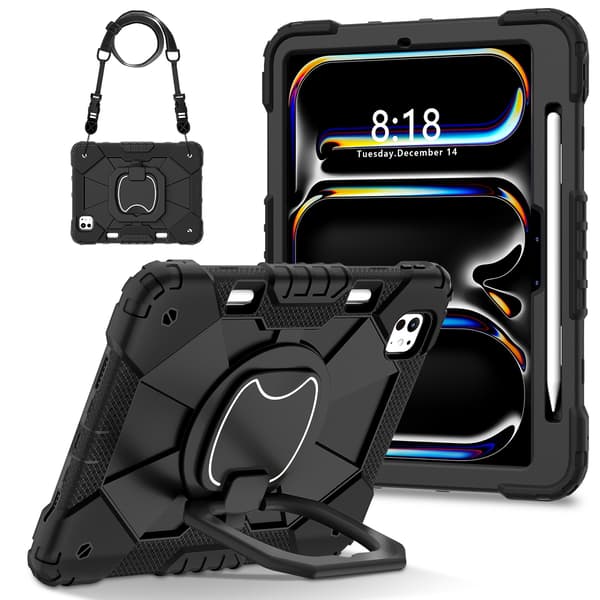 Hybrid PC Silikone Cover til iPad Pro 11 2024, Robot Design, Stødsikkert, Sort