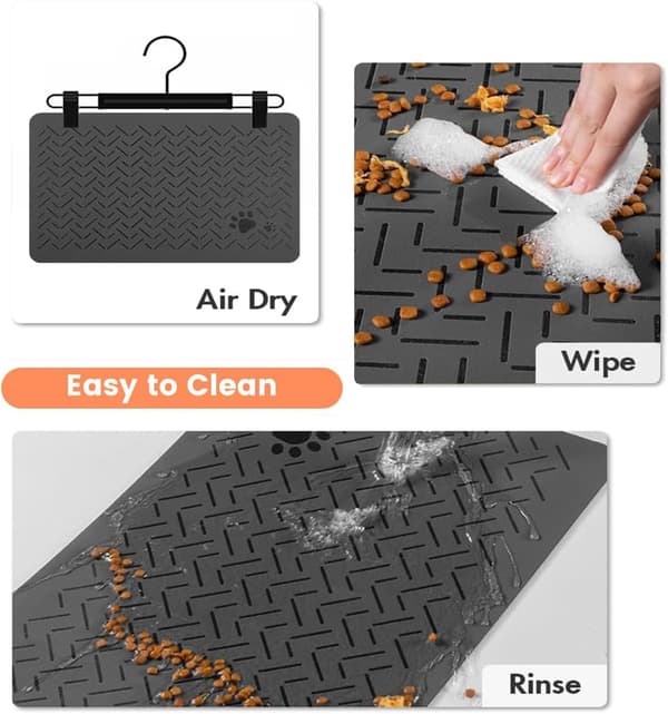 Absorberende hurtigtørrende kæledyrsfodermåtte til katte og hunde, til gulve, passer til mad- og vandskåle, dækkeserviet til kæledyrsartikler. Dark Grey 30 x 50 cm