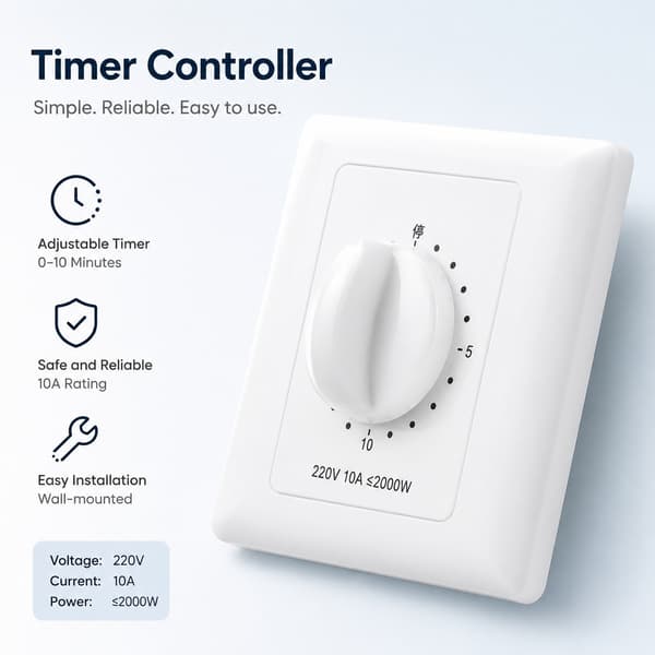 220V Mekanisk Vannpumpetimer, 15 Minutter, Nedtelling, Intelligent Tidsbryter for Innendørsbruk