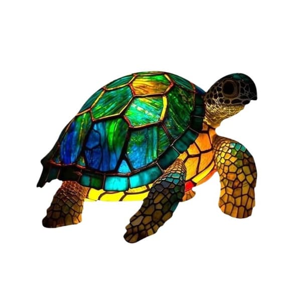 Skildpadde Glasmaleri Lampe, Natlys til Børneværelse, Børnehaveindretning-15cm