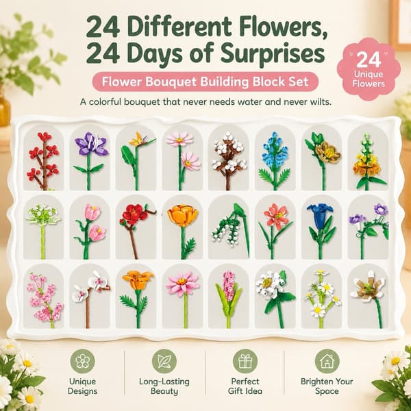 Solsikke-buket byggesæt, jule-blindbox, blomster-nedtællingsgave