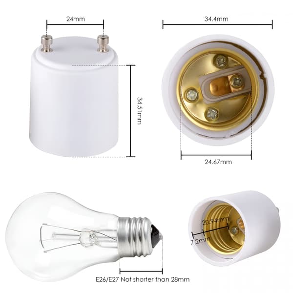 GU24 til E26 E27 Adapter for LED-pære, Skru-inn Sokkelomformer, 2-pakning