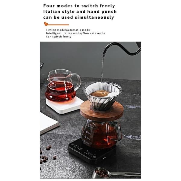 Digital kaffevekt med timer, 0,1 g presisjon, LED-skjerm, Auto/Smart Espresso/Flow-moduser, svart
