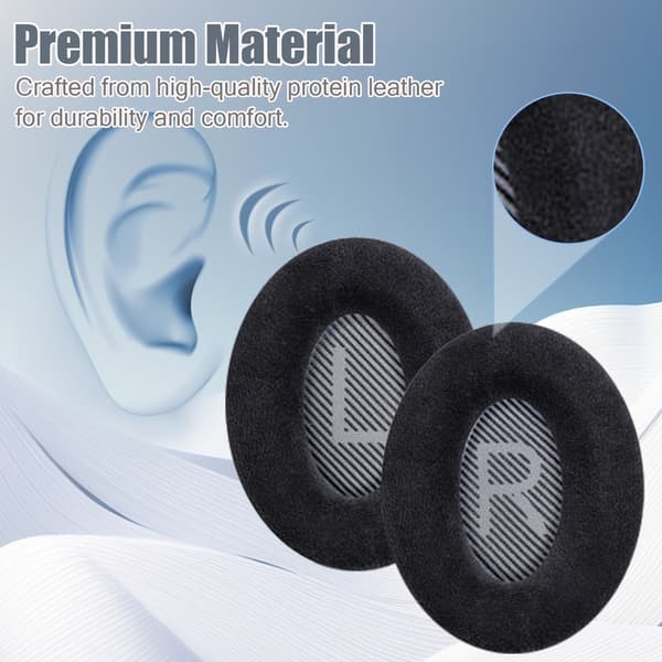 Ørepuder til Bose QC35, QC35-II, QC25, Sort, Memory Foam, Blød Flanel, Erstatning Black