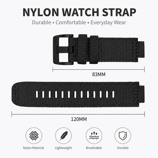 Nylonklokkerem for Garmin, svart, justerbar, 13-21 cm håndledd