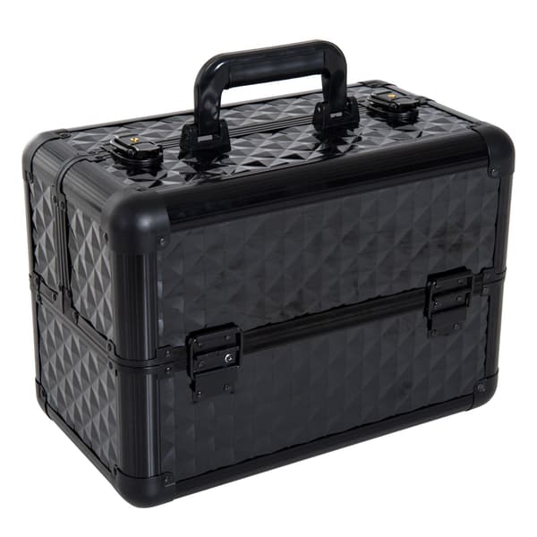 4-lags aluminium makeuptaske, kosmetikarrangør med lås, sort, 35,5x20x25cm
