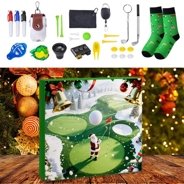 Golf Julekalender, 24-dagers Nedtelling til Jul med Ornament, Køller, Baller, Pegger