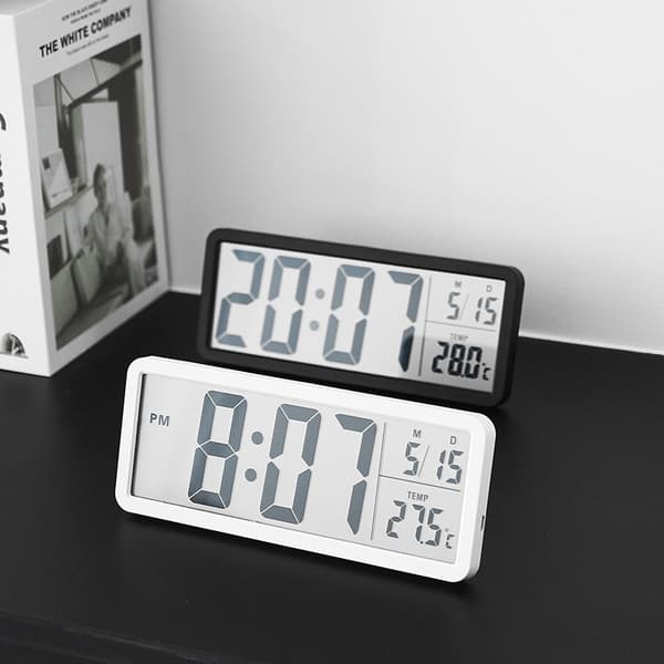 LCD-väggklocka med temperatur- och luftfuktighetsdisplay, batteridriven, vardagsrumsinredning 801tk white