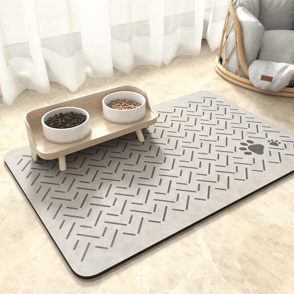 Absorberende hurtigtørrende kæledyrsfodermåtte til katte og hunde, til gulve, passer til mad- og vandskåle, dækkeserviet til kæledyrsartikler. Grey-white 30 x 50 cm