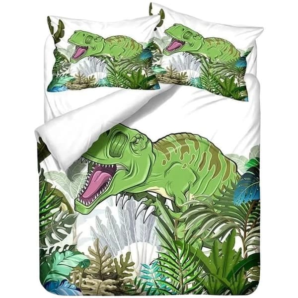 Dinosaur Grönt Blad Sängkläder Set, 200x200cm Påslakan med 2 Örngott, Barn