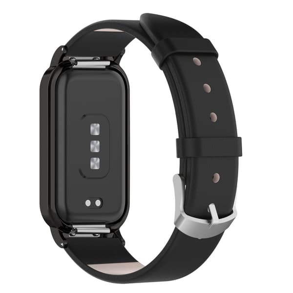 Ekte lærreim med etui til Redmi Band 2, svart, spenne i rustfritt stål