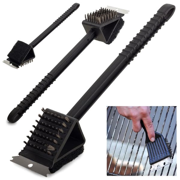 Grillin puhdistusharja, 3-in-1 teräsharja, kaavin ja sieni, kestävä, 36 cm