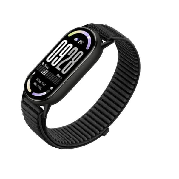 Nylonarmbånd kompatibelt med Xiaomi Mi Band 10/9/8, sort, justerbart, åndbart