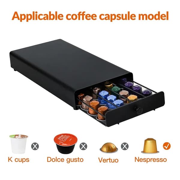 Kaffekapselholder i jernkunst, sort, rummer 40 Nespresso-kapsler, bardisk