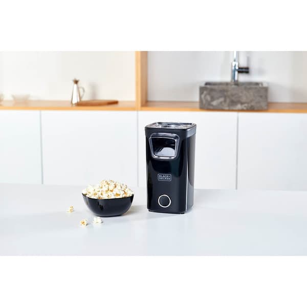 Popcornikone, musta, 1100W, kuumailma, öljytön, 3 minuutin nopea, läpinäkyvä kansi