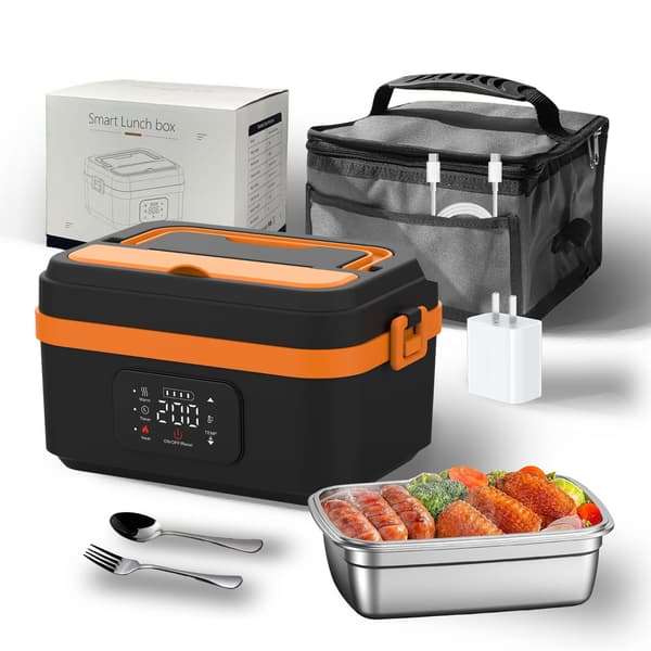 Genopladelig Elektrisk Madkasse 304 Rustfrit Stål, 1L, Tidsindstillet Opvarmning, Sort Orange