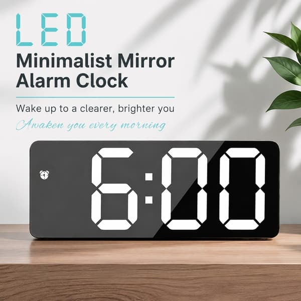 LED elektronisk väckarklocka, batteri- och plug-in dubbel användning, plast, enkel stil Arc-shaped black surface green light