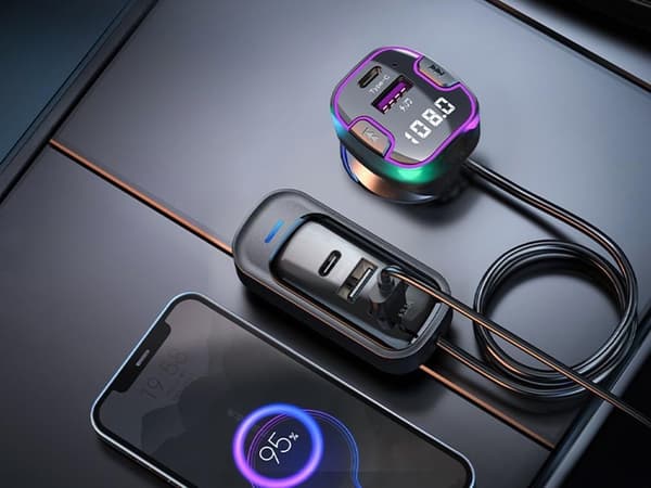 Bluetooth FM-sender til bil, 3 USB & Type-C, håndfri opkald, hurtig opladning