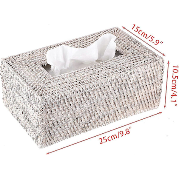 Tissue Box Cover Rektangulær Tissue Box Rattan Tissue Box Holder, Wicker Dekorativ Tissue Holder, Whitewash