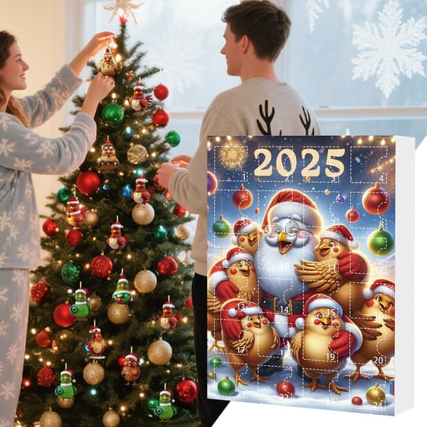 Kyllingpynt Julekalender, 24-dagers Nedtelling til Jul, Stil E, Akryl Tre-sjarm