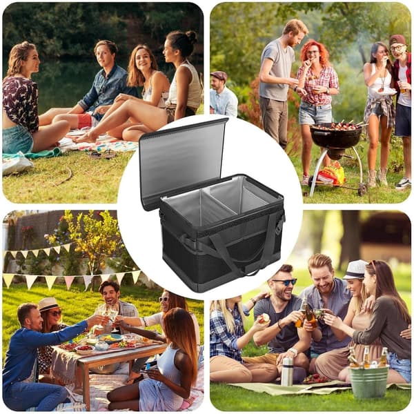 Stor Isoleret Picnictaske, Sammenklappelig Køletaske til Camping, Strand & Grill