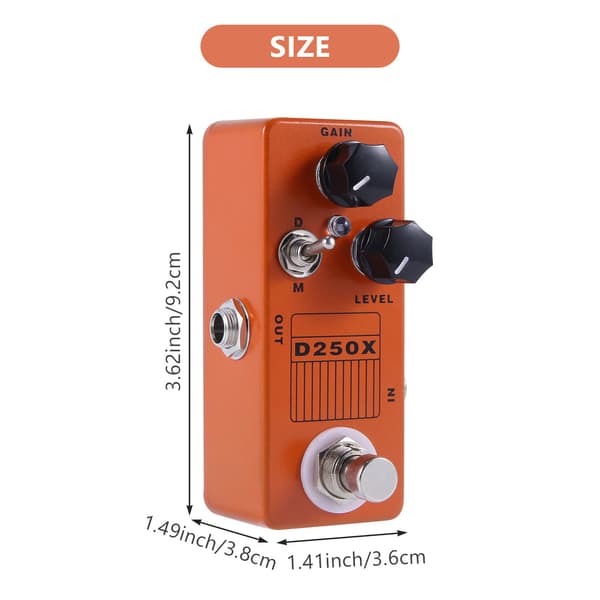 D250X Mini Overdrive Preamp Guitar Effektpedal, True Bypass, Orange, Metal, Kompakt