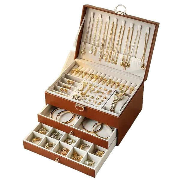 PU Læder Smykkeopbevaringsboks, Stor Kapacitet, Låsbar, Diamantmønster, Øreringe- og Halskædearrangør, Sort White Stud Earrings 2-Pack