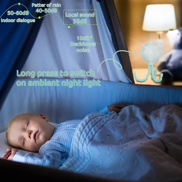 Bærbar Klapvognsventilator, USB Genopladelig, Justerbar Tripod, 360° Rotation, 3 Hastigheder, Blå